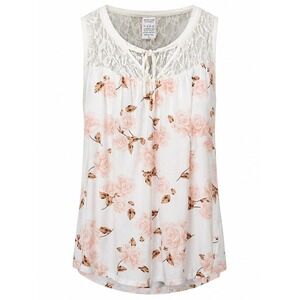 Torrid Super Soft Knit Floral Rose Lace Yoke Tank Top White Pink Plus Size 00